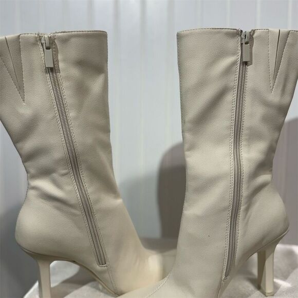 Oak + Fort Cream Mid Calf Heeled Boots Women’s 7 Square Toe Minimalist Y2K - Picture 7 of 10